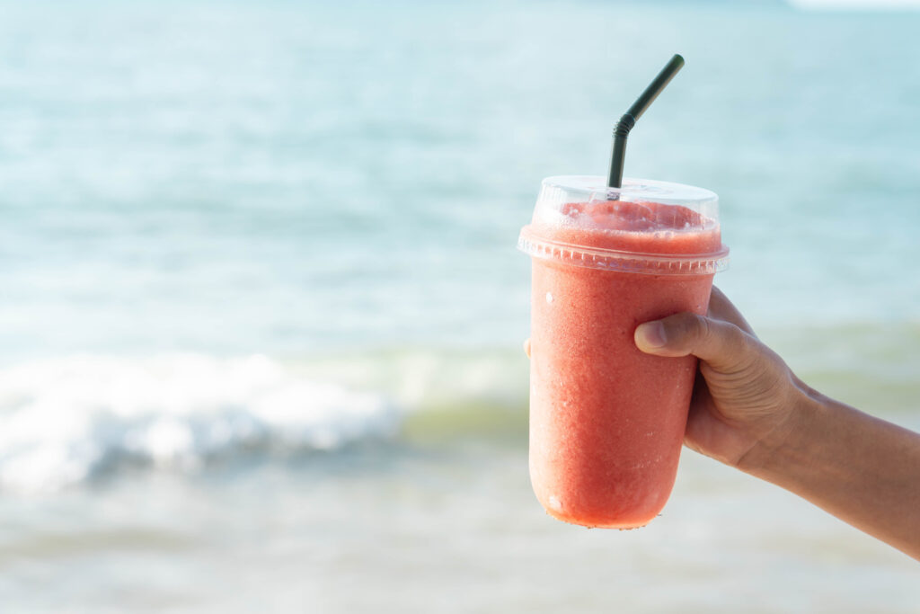 Beach doesn't come with the smoothie...